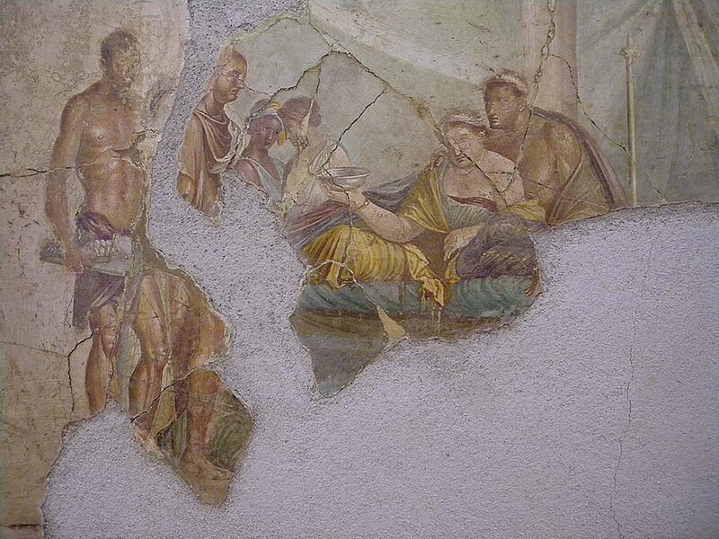 File:Roman Wall painting from the House of Giuseppe II, Pompeii, 1st century AD, death of Sophonisba, but more likely Cleopatra VII of Egypt consuming poison.jpg