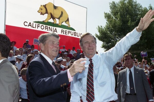 Ronald Reagan and George H. W. Bush campaigning in California