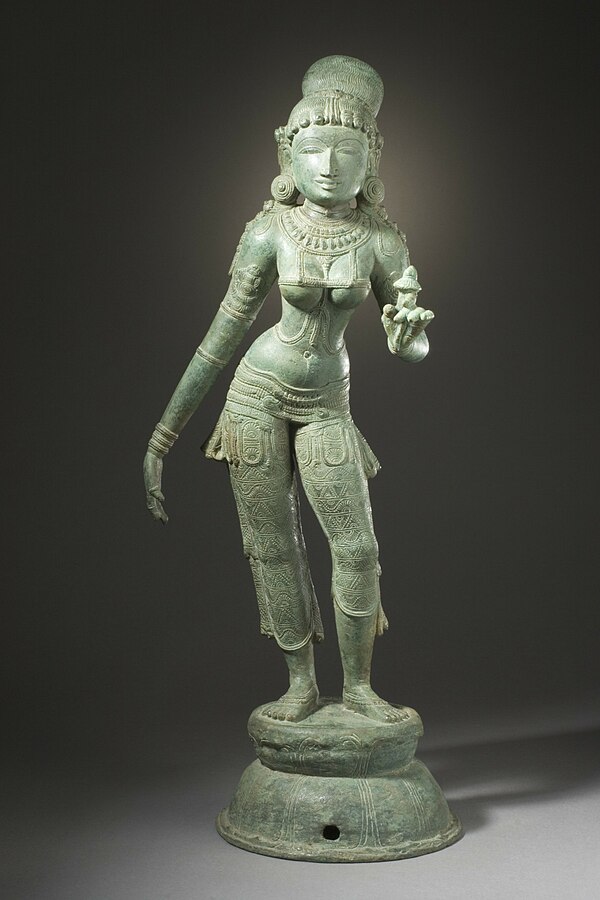 12th-13th century sculpture of Rukmini from Tamil Nadu Museum of Art