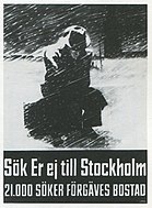 En efterkrigsaffisch som varnar för bostadsbristen i Stockholm (1946).