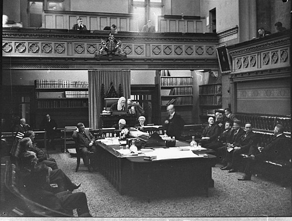 The Legislative Assembly chamber during debate on the Greater Newcastle Bill, 19 November 1937; Speaker Reginald Weaver presiding with the Member for 