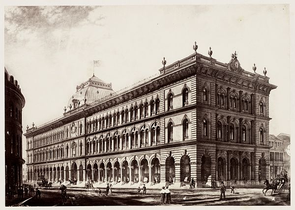 Artist's impression of the time for the future extension of the GPO and creation of a public square, c. 1872.