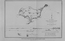 Carte d'enquête dessinée à la main en noir et blanc et profil d'élévation de l'île Saint-Paul et de deux îlots voisins : l'île Walrus et l'île Otter