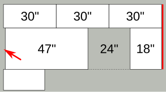 The 47" cabinet is not perfectly aligned to the neighboring cabinets (see annotation below).