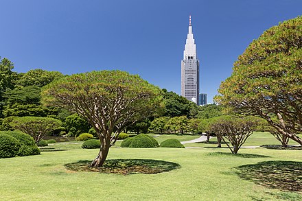 Shinjuku Gyo-en National Garden and NTT DoCoMo Yoyogi Building
