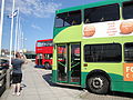 Southern Vectis 758 Thorness Bay (R758 GDL), a Volvo Olympian/Northern Counties Palatine and Wilts & Dorset 706 (F706 RDL), a Leyland-bodied Leyland Olympian in Yarmouth, Isle of Wight bus station before operating a shuttle service between Yarmouth and the Isle of Wight Festival 2010 site.