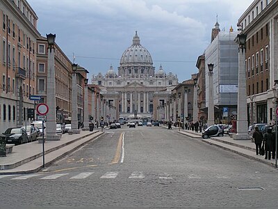 A view from ground level of the Via della Conciliazione in Rome