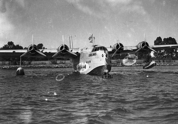 S.23 Empire G-AETV, named Coriolanus, moored at Pinkenba on the Brisbane River, 1939