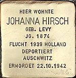 Stumbling block for Johanna Hirsch (Hochstrasse 62)