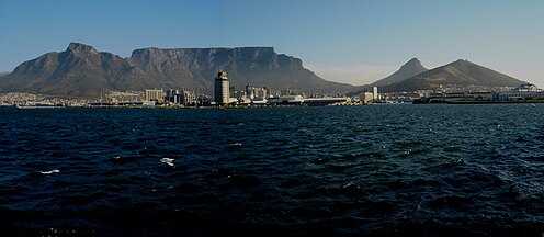 Table Mountain seen from Cape Town harbour's jetty