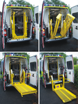 Fyra lägen hos en bakgavellyft monterad på ambulans