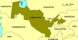 Karta över Uzbekistan med Tasjkent utsatt.