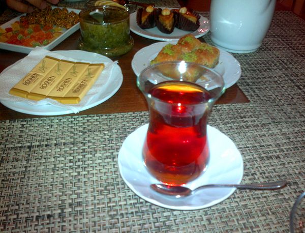 Tea served in a traditional armudu glass