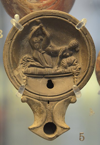 File:Terracotta lamp, two lovers on a bed, made in Italy about AD 10-30, said to be from Naples, British Museum (14289672792).jpg