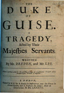 The Duke of Guise. A Tragedy. Acted by Their Majesties Servants. Written by Mr. Dryden, and Mr. Lee (title page).png