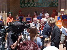 Inhabitants of Orania in front of the Northern Cape Division in 2000 The Orania Beweging in front of the Kimberley High Court to campaign for the town's municipal status.jpg