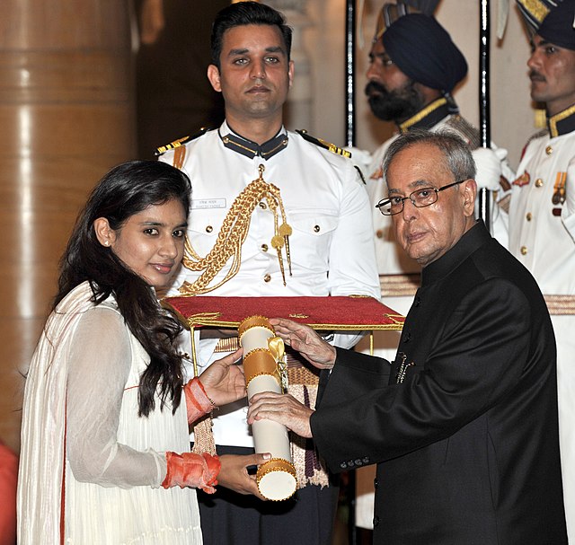 President Shri Pranab Mukherjee presenting the Padma Shri Award to Mithali Raj, New Delhi, 8 April 2015