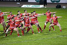Tonga performing the Sipi Tau before a match in 2013 Tonga v Scotland 2013 RLWC (sipi tau).jpg