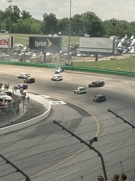 Brad Keselowski goes for a spin that takes out multiple cars at Kentucky Speedway in the 2013 Quaker State 400