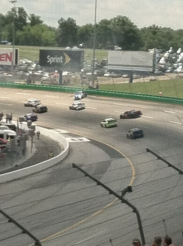 Brad Keselowski goes for a spin that takes out multiple cars at Kentucky Speedway in the 2013 Quaker State 400