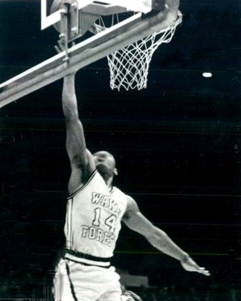 Bogues making a layup for the Wake Forest Demon Deacons