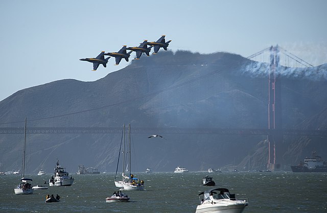 Blue Angels in front of the Golden Gate Bridge