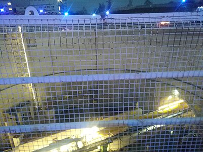 Tijdelijke brugconstructie voor passage tunnelboormachine Allison voor tunnel lijn 14