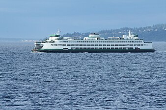The MV Spokane sailing from Edmonds to Kingston, one of ten routes served by Washington State Ferries.