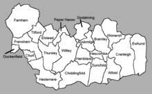 Waverley map showing the location of Wonersh Parish Waverley parishes.png