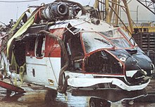 Remains of the helicopter after being recovered from the North Sea Wrak smiglowca Aerospatiale AS332L Super Puma.JPG