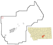 Йеллоустонское графство Монтана Инкорпорированные и некорпоративные районы Broadview Highlighted.svg