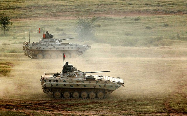 The Indian Army's upgraded BMP-2 Sarath during military exercise in Rajasthan, India.