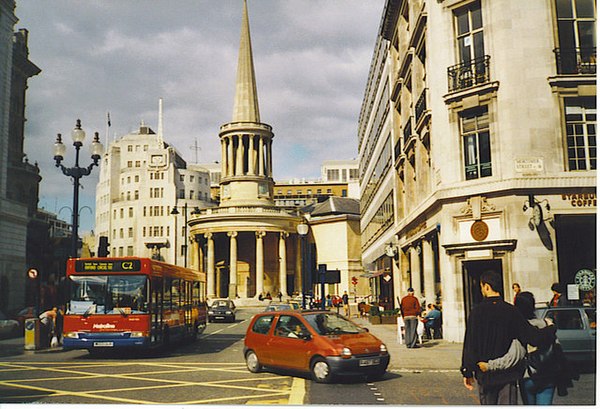 All Souls Church and Broadcasting House (left) on Langham Place