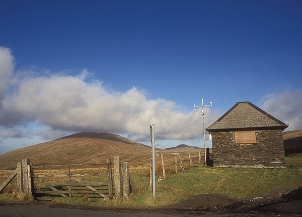 Brandywell TT Race Marshal Shelter and Weather Station on the A18 Mountain Road/B10 Sartfield Road looking north towards Snaefell Mountain and North B