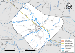 Carte en couleur présentant les réseau hydrographique de la commune