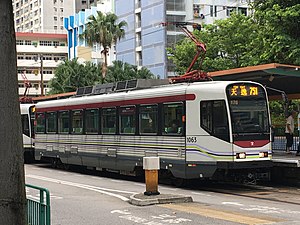 Hong Kong's MTR Light Rail serves the northwest suburbs with unidirectional high floor LRVs. 1063(176) MTR Light Rail 751 20-08-2019.jpg