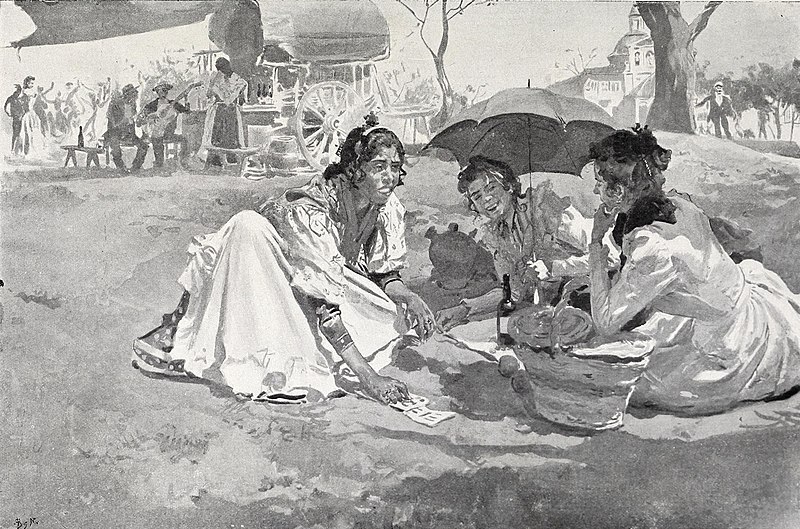 File:1900-05-19, Blanco y Negro, En la pradera de San Isidro. La echadora de cartas, Huertas (cropped).jpg