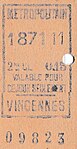 Ticket de 2e classe émis le 187e jour de l'année 1911, soit le jeudi 6 juillet 1911.