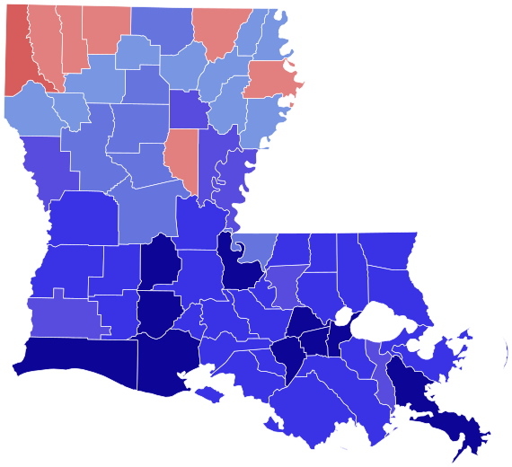 1962 United States Senate election in Louisiana results map by parish.svg