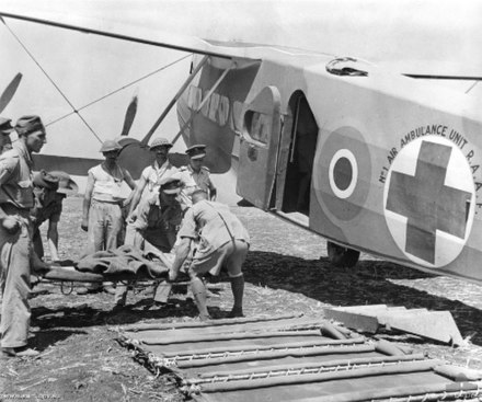 Air ambulance of the Royal Australian Air Force in 1943, marked with the protective sign