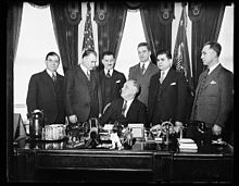 President Franklin Roosevelt in meeting with members of the order of AHEPA (American Hellenic Educational Progressive Association), 1936 47199r AHEPA.jpg