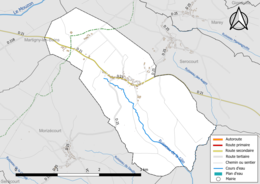 Carte en couleur présentant le réseau hydrographique de la commune