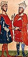 Император Фридрих II һәм солтан Әл-Камил(уңда). Nuova Cronica, XIV быуат уртаһы.