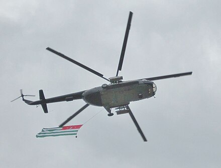 Mi-8 helicopter flying the Abkhazian flag