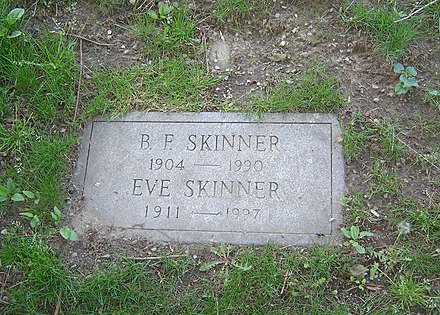 The gravestone of B. F. Skinner and his wife Eve at Mount Auburn Cemetery