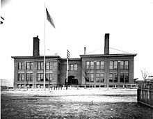 B F Day School between N. 39th St., Fremont Ave. n., N. 40th St., and Linden Ave. N. in a 1902 photograph by Asahel Curtis B F Day school, between N 39th St, Fremont Ave N, N 40th St, and Linden Ave N, Seattle (CURTIS 1524).jpeg
