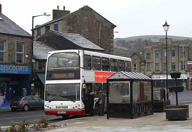 A Rosso bus in Bacup town centre