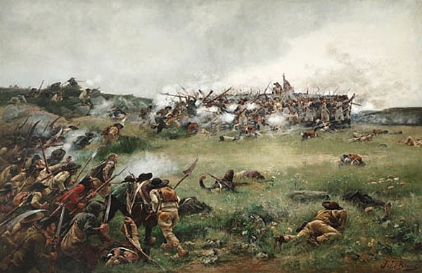 The battalion square - Affair of Fougères, 1793, oil on canvas by Julien Le Blant, 1880. Brigham Young University, University of Provo, Utah