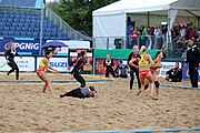 Deutsch: Beachhandball Europameisterschaften 2019 (Beach handball Euro); Tag 5: 6. Juli 2019 – Frauen, Platzierungsspiel für die Ränge 9–12, Deutschland-Polen 2:1 (22:23, 19:16, 7:6) English: Beach handball Euro; Day 5: 6 July 2019 – Placement Match/Cross Match for rank 9–12 Women – Germany-Poland 2:1 (22:23, 19:16, 7:6)