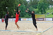 Deutsch: Beachhandball Europameisterschaften 2019 (Beach handball Euro); Tag 3: 4. Juli 2019 – Männer, Hauptrunde Gruppe II, Frankreich-Kroatien 0:2 (16:24, 10:27) English: Beach handball Euro; Day 3: 4 July 2019 – Men Main Round Group II – France-Croatia 0:2 (16:24, 10:27)